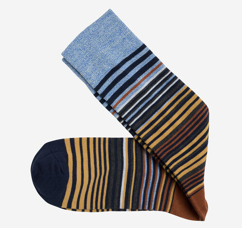 Striped Dress Socks - Navy/Rust Heathered Multi Stripe