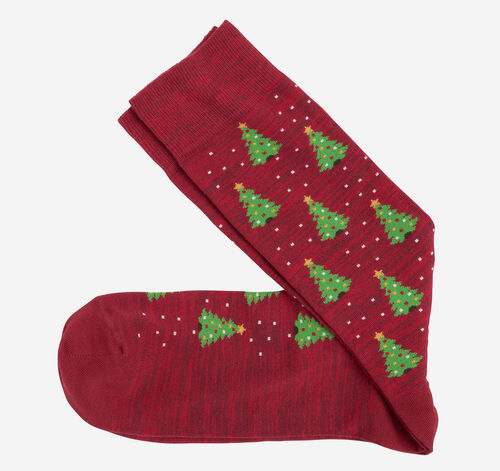 Pima Cotton Holiday-Themed Socks - Red Christmas Tree