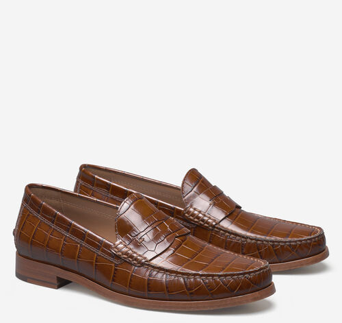 Baldwin Penny Loafer - Mahogany Croc-Embossed Calfskin