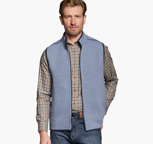 Reversible Channel Quilted Vest - Light Blue Heather/Navy