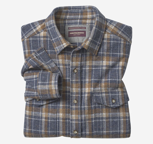 Brushed Button-Front Knit - Navy Open Grid Plaid