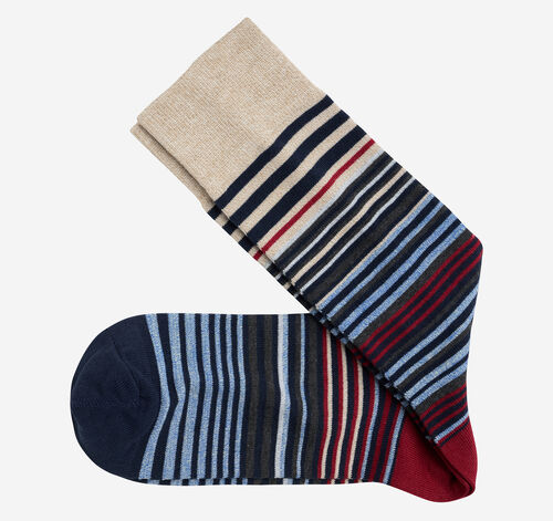 Striped Dress Socks - Navy/Burgundy Heathered Multi Stripe