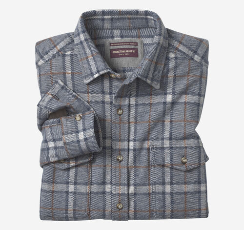 Brushed Button-Front Knit - Blue Windowpane Plaid