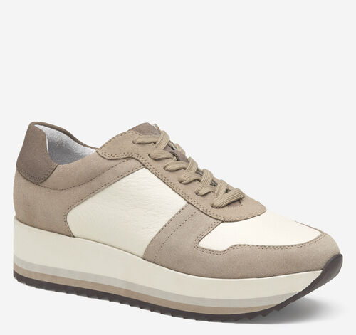 Gracie Colorblock Lace-Up - Taupe Suede/Bone Calfskin