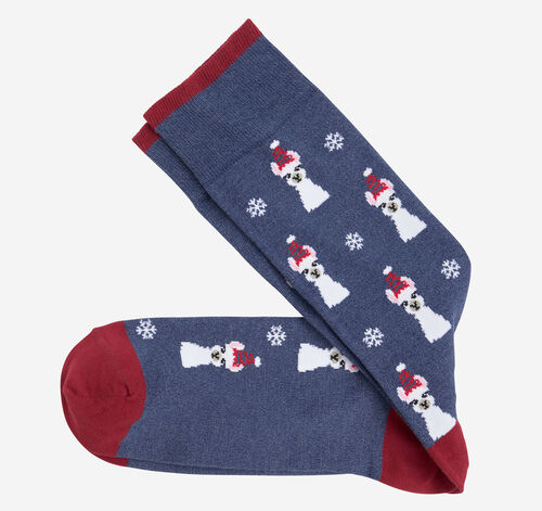 Pima Cotton Holiday-Themed Socks - Denim Holiday Llama