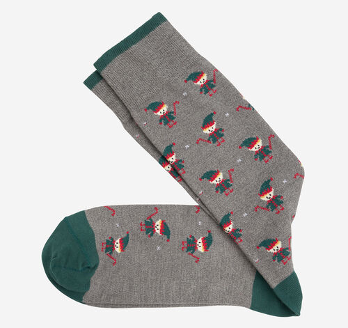 Pima Cotton Holiday-Themed Socks - Gray Holiday Elves