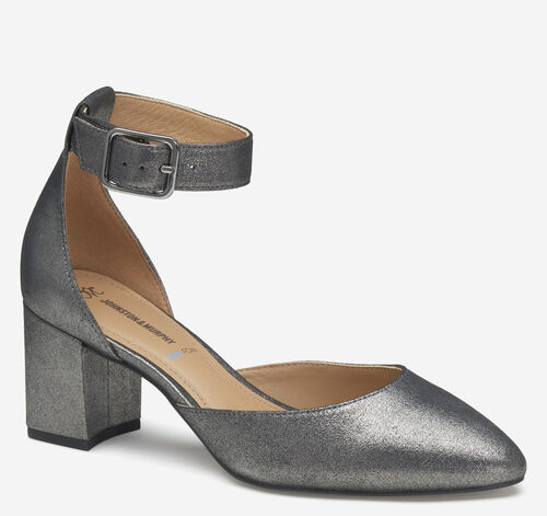 Vicki Ankle Strap - Pewter Metallic Kid Suede