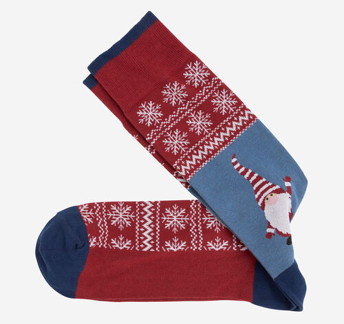 Pima Cotton Holiday-Themed Socks - Red Multi Santa Gnome