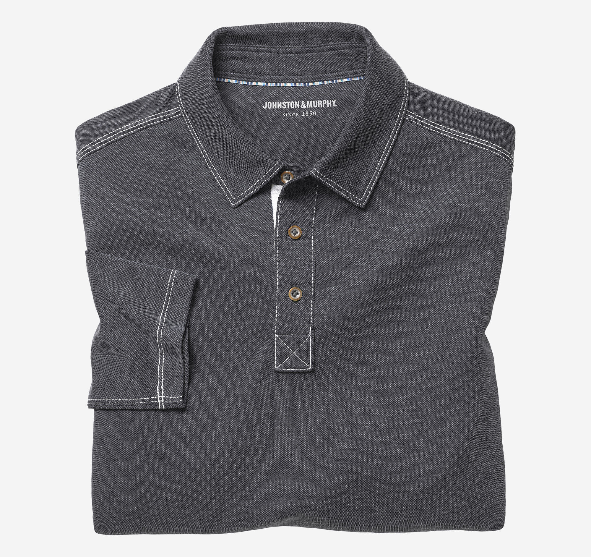 Johnston top and Murphy long sleeve lightweight polo shirt in light heather gray - L