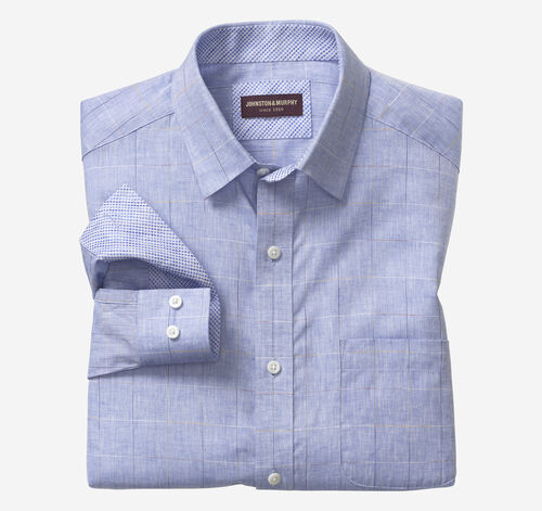 Washed Linen-Blend Shirt - Blue Thin Windowpane