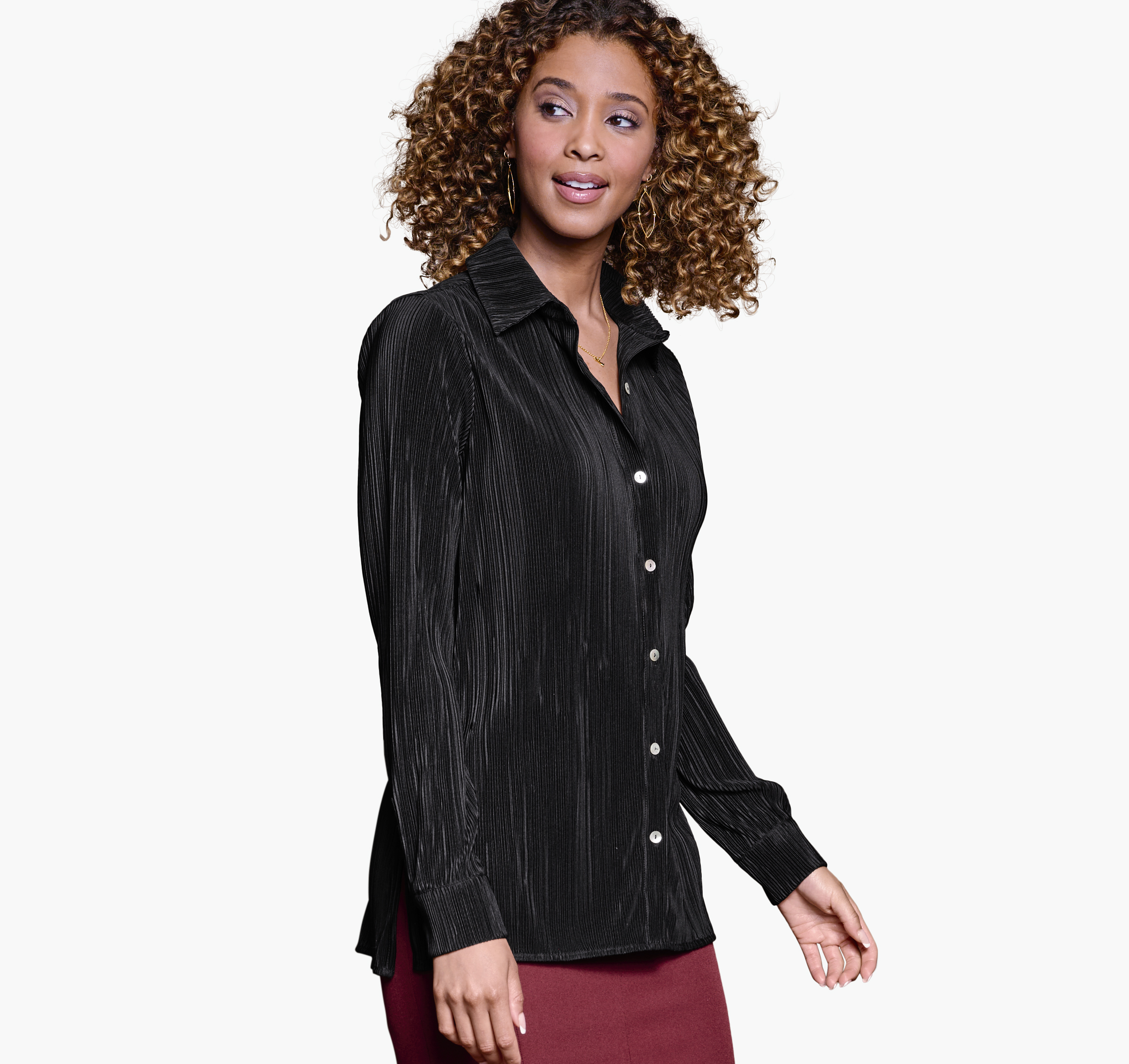 Pleated Button-Front Shirt